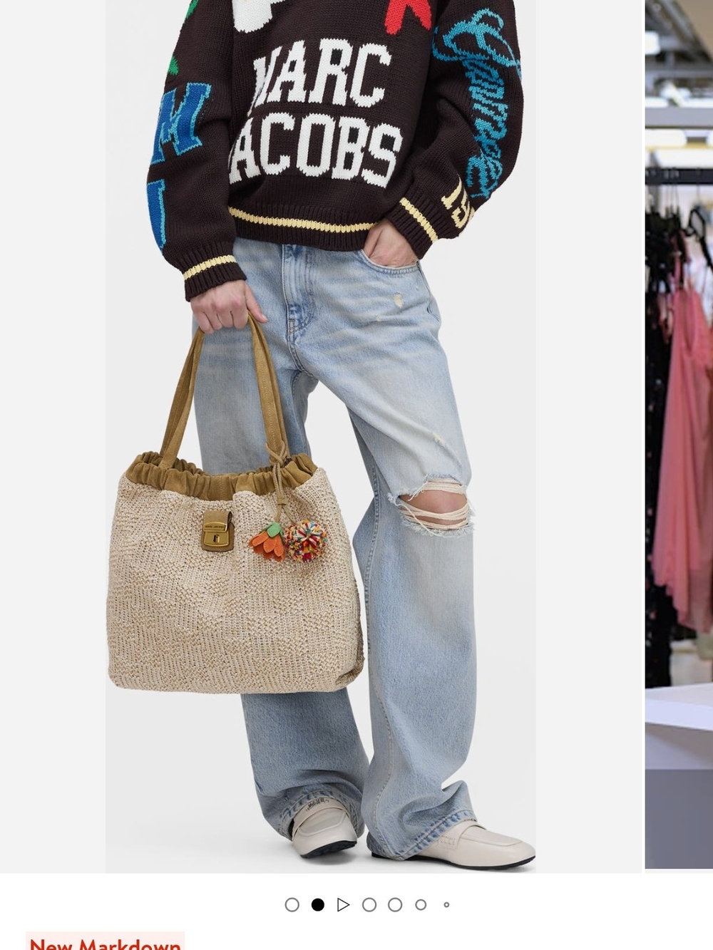 Marc Jacobs Beige Crochet Raffia Tote with Pom Pom - Picture 4 of 4